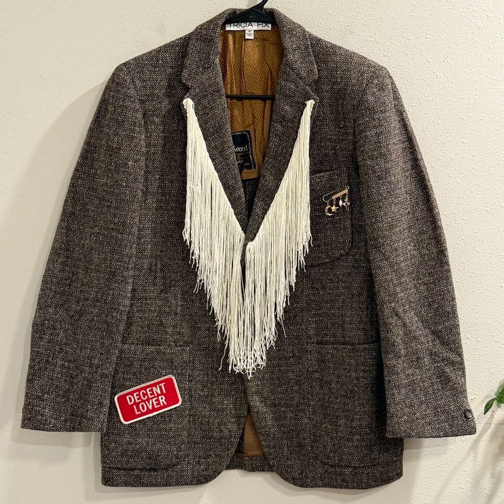 Tricia Fix Brown Tweed Blazer with Cream Fringe